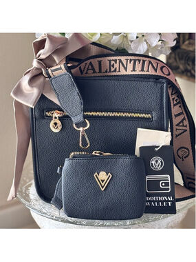 VALENTINO ORLANDI ITALIAN BLACK TEXTURED LEATHER CROSSBODY WITH GUITAR STRAP NWT